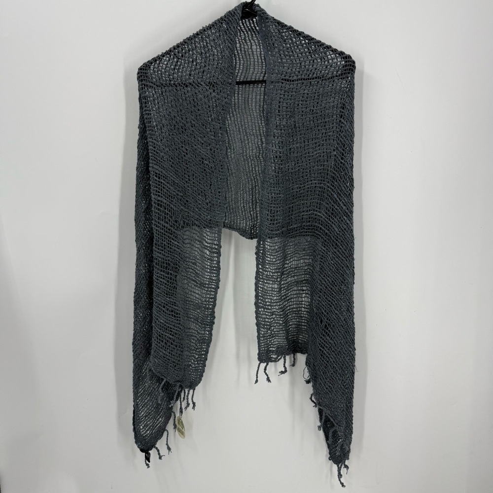 Marquet Fair Trade Slate Carcoal Open Weave Cotton Knit Fringe Scarf NWT